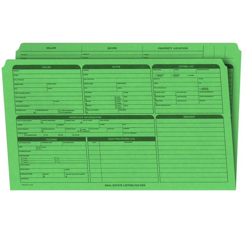 NextDayLabels - Real Estate Listing Folder â€“ Right Panel List, Pre-Printed on Durable Card Stock with Closing Checklist and Color-Coded Dots for Organizing (Green, Legal Size | Pack of 25) - Image 1